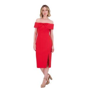 Eliza J Red Off-The-Shoulder Bow Detail Midi Dress Size 2 New With Tags